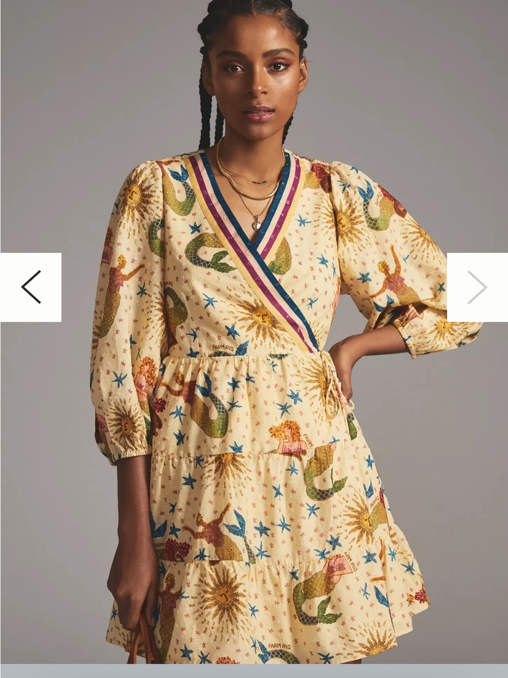 FARM Rio Cream Wrap Mini Dress with Multicolor Sun & Mermaid Print